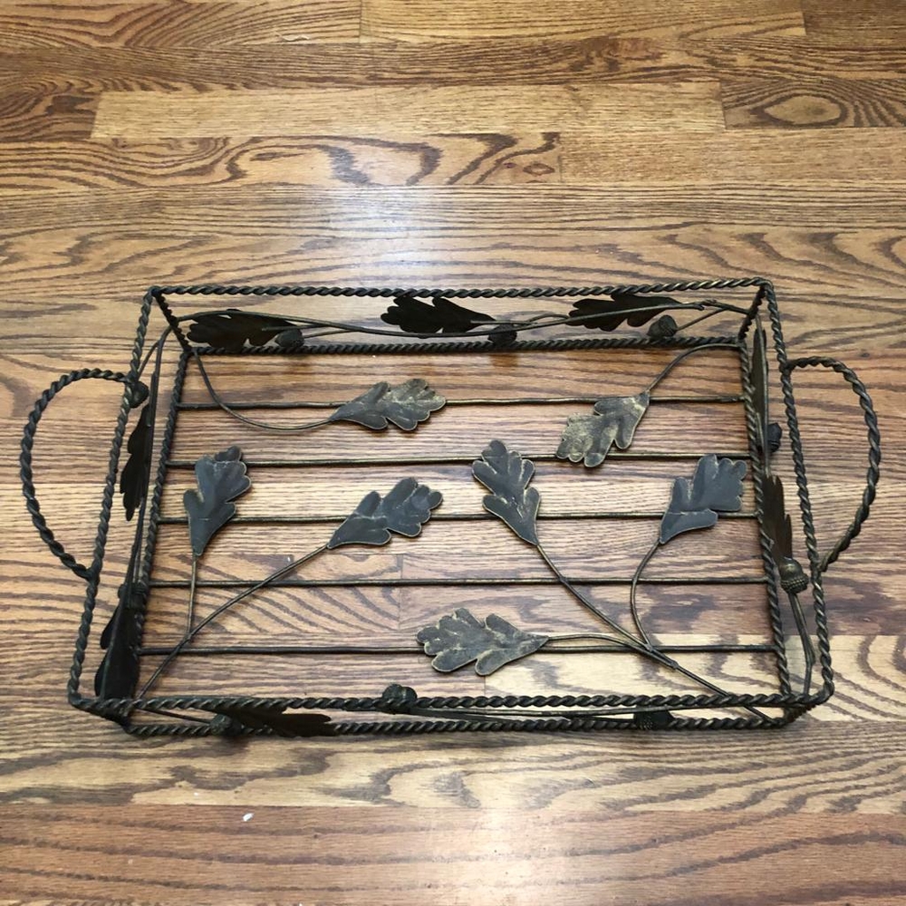 Autumn Leaves Metal with Open Weave Basket with Handles metal tray